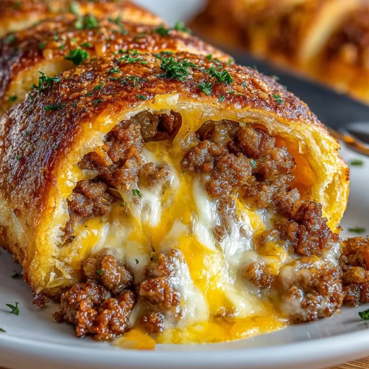 Golden Cheesy Taco Sticks fresh from the oven, oozing melted cheese and savory beef.