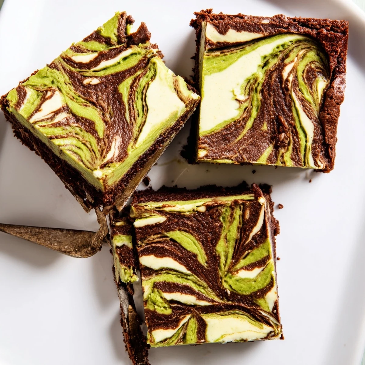Decadent matcha cheesecake swirl brownies with rich chocolate and vibrant green patterns.