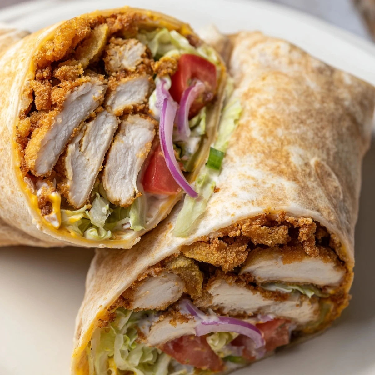 Savory fried pickle ranch wraps drizzled with creamy dressing and colorful toppings.