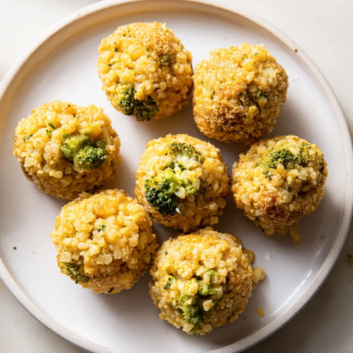 Golden Cheddar Broccoli Rice Balls served with zesty marinara sauce for dipping.