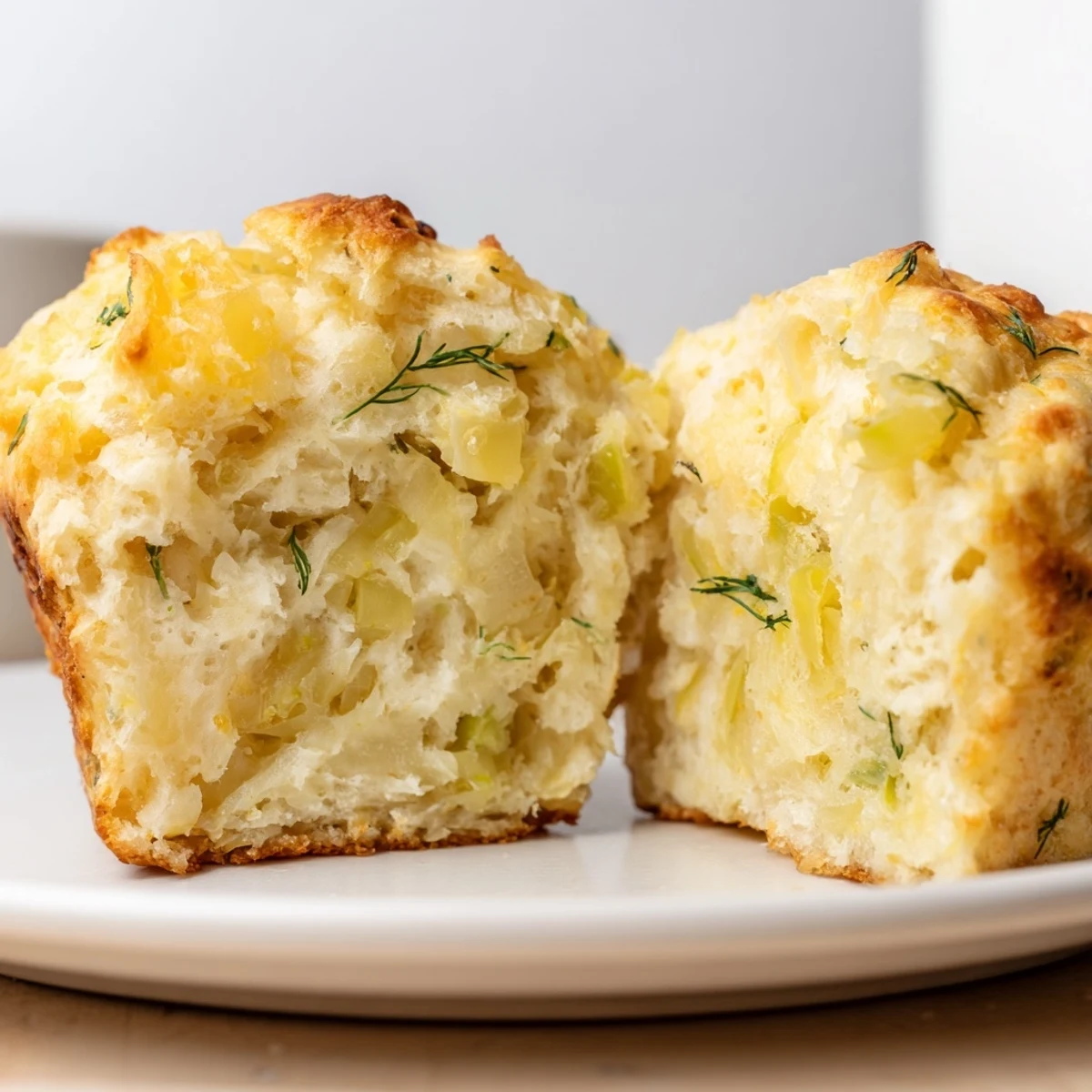 Golden-brown Dill Pickle Sweet Tea Cheddar Biscuit Muffin Loaf with melted cheese pockets.  