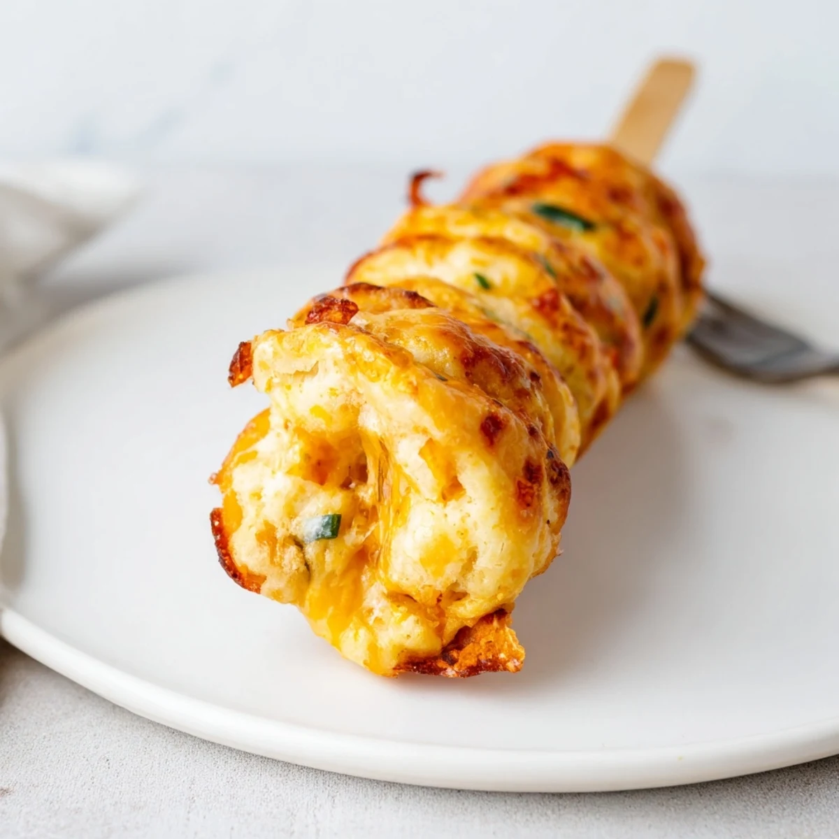 Golden Flamin Hot Spicy Cheddar Biscuit Skewers ready to be dipped and enjoyed.