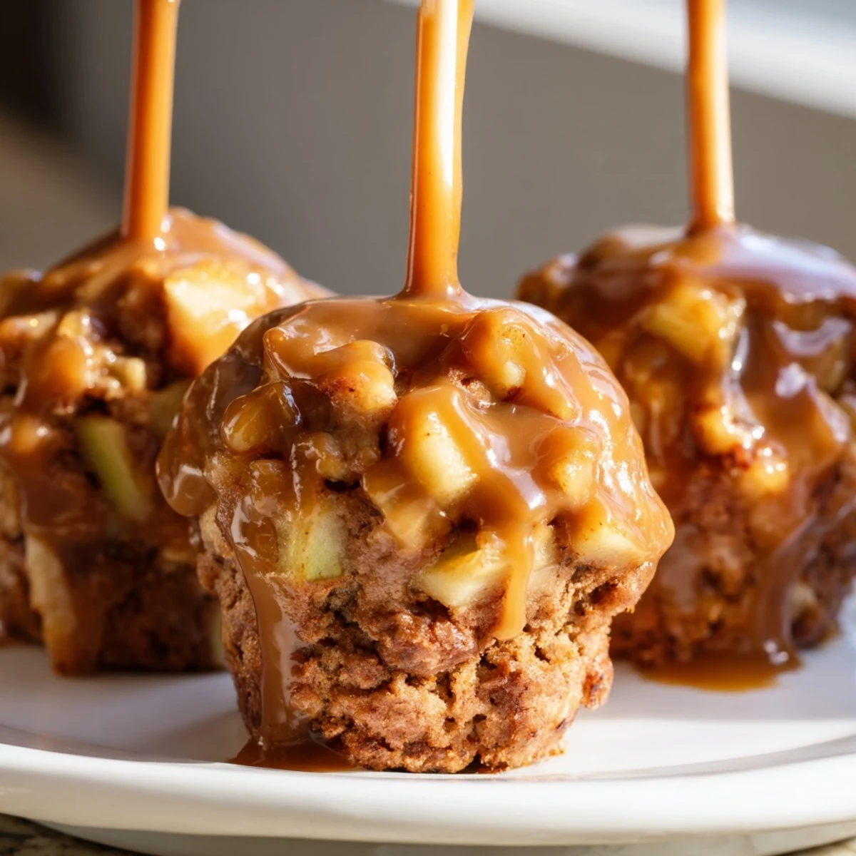 Delicious chai-infused muffin pops with caramel glaze for an autumn dessert treat.