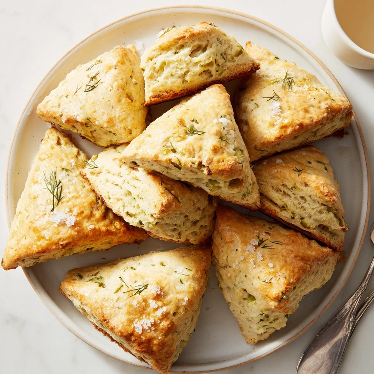Southern-inspired Sweet Tea Dill Pickle Biscuit Scones served warm with creamy butter.