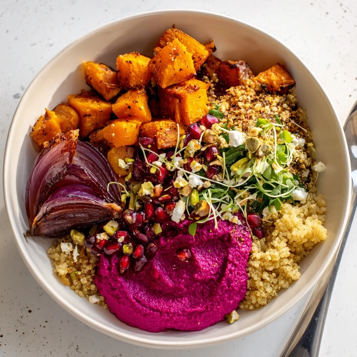 Satisfy your cravings with a delicious Spiced Winter Bowl topped with pistachio-maple crumble.