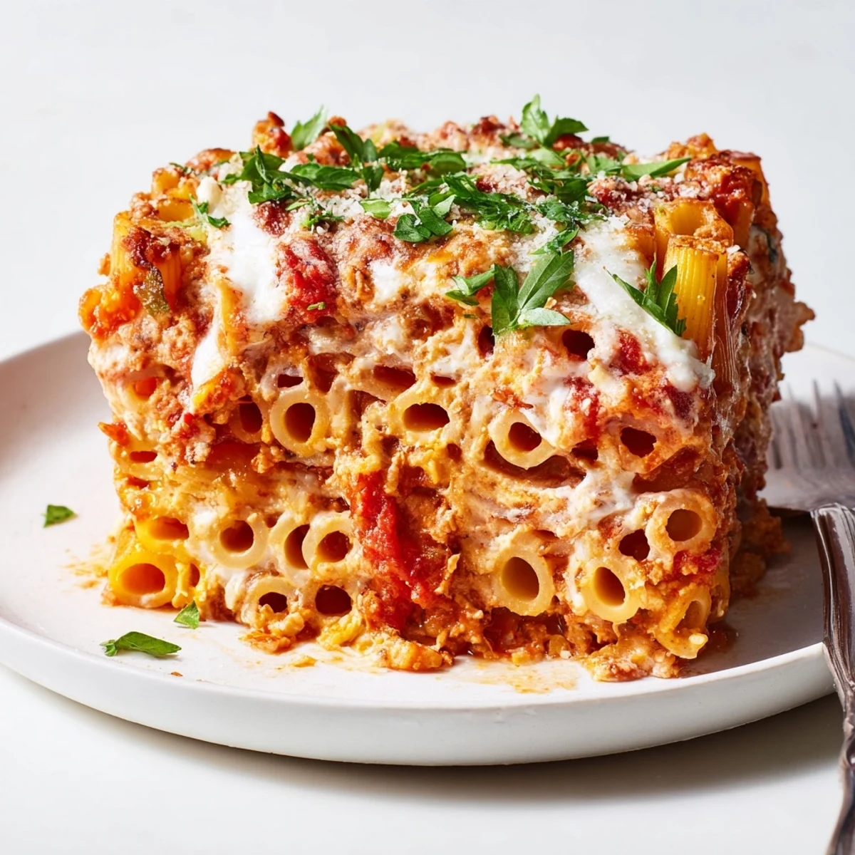 Delicious honeycomb pasta cake, served hot, bursting with melted cheese and herbs.