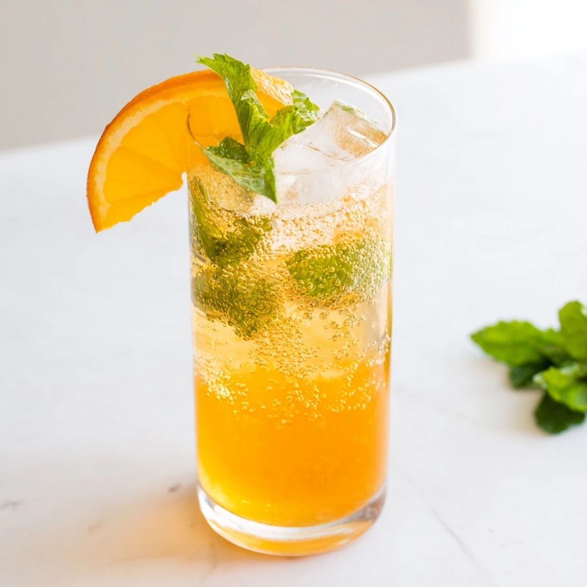 Homemade probiotic soda mocktail with citrus juices and ice for summer enjoyment.  