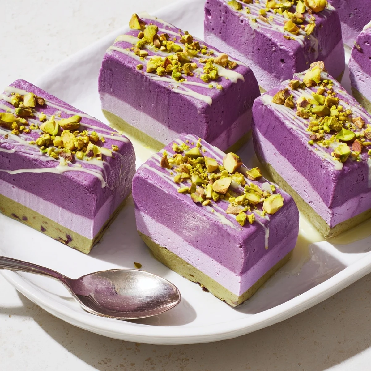 Creamy ube and pistachio ice cream bars, perfect summer treat for all occasions.  