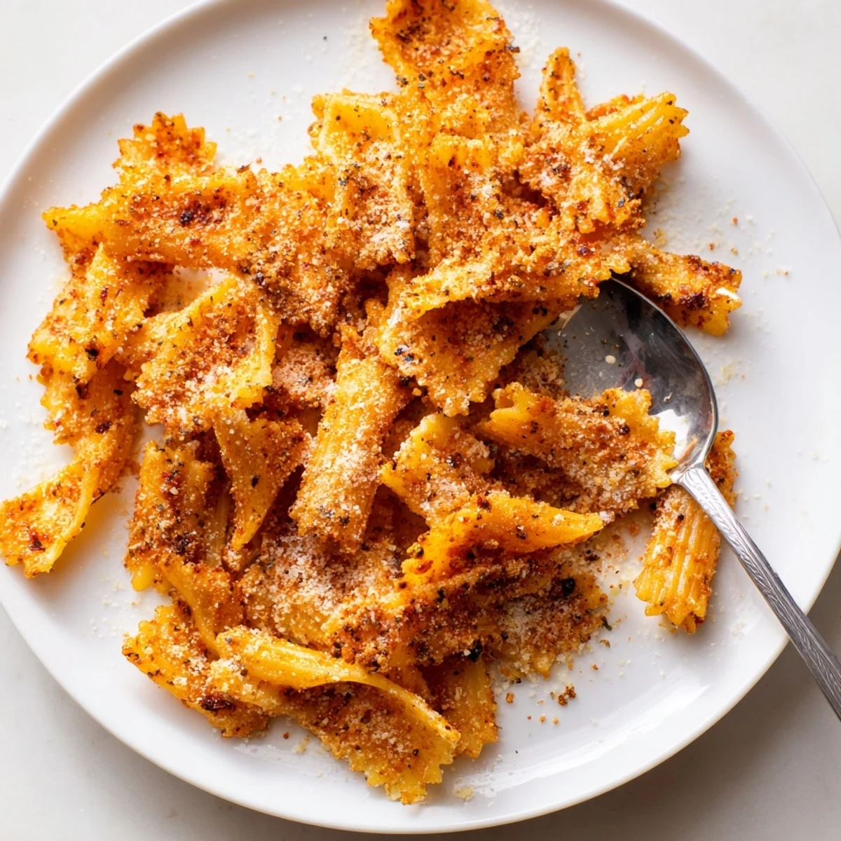 Crispy pasta chips seasoned variety, perfect for dipping and snacking bliss.  