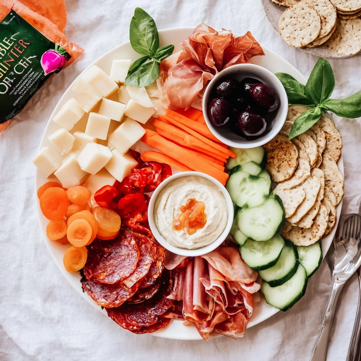 Charming girl dinner platter featuring a variety of cheeses and crunchy accompaniments.