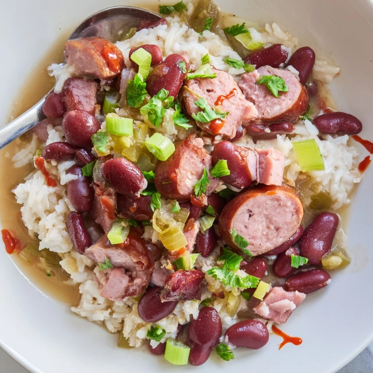 Comforting Red Beans & Rice dish, perfect for cold nights and family gatherings.