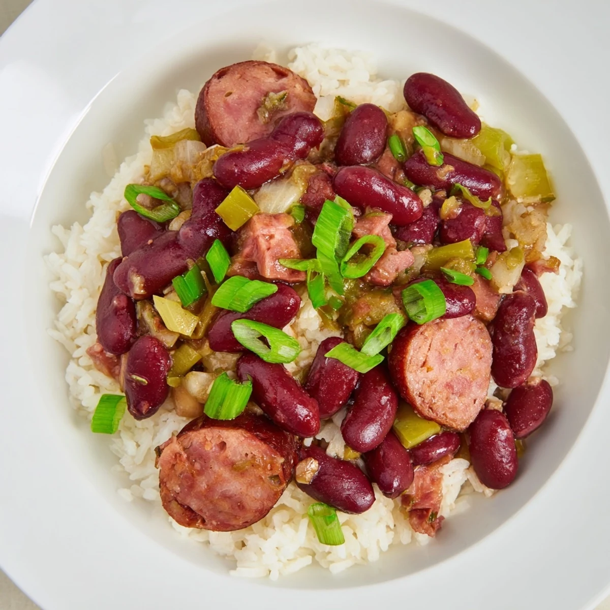A close-up of a bubbling pot of Red Beans & Rice, ready for a comforting meal.