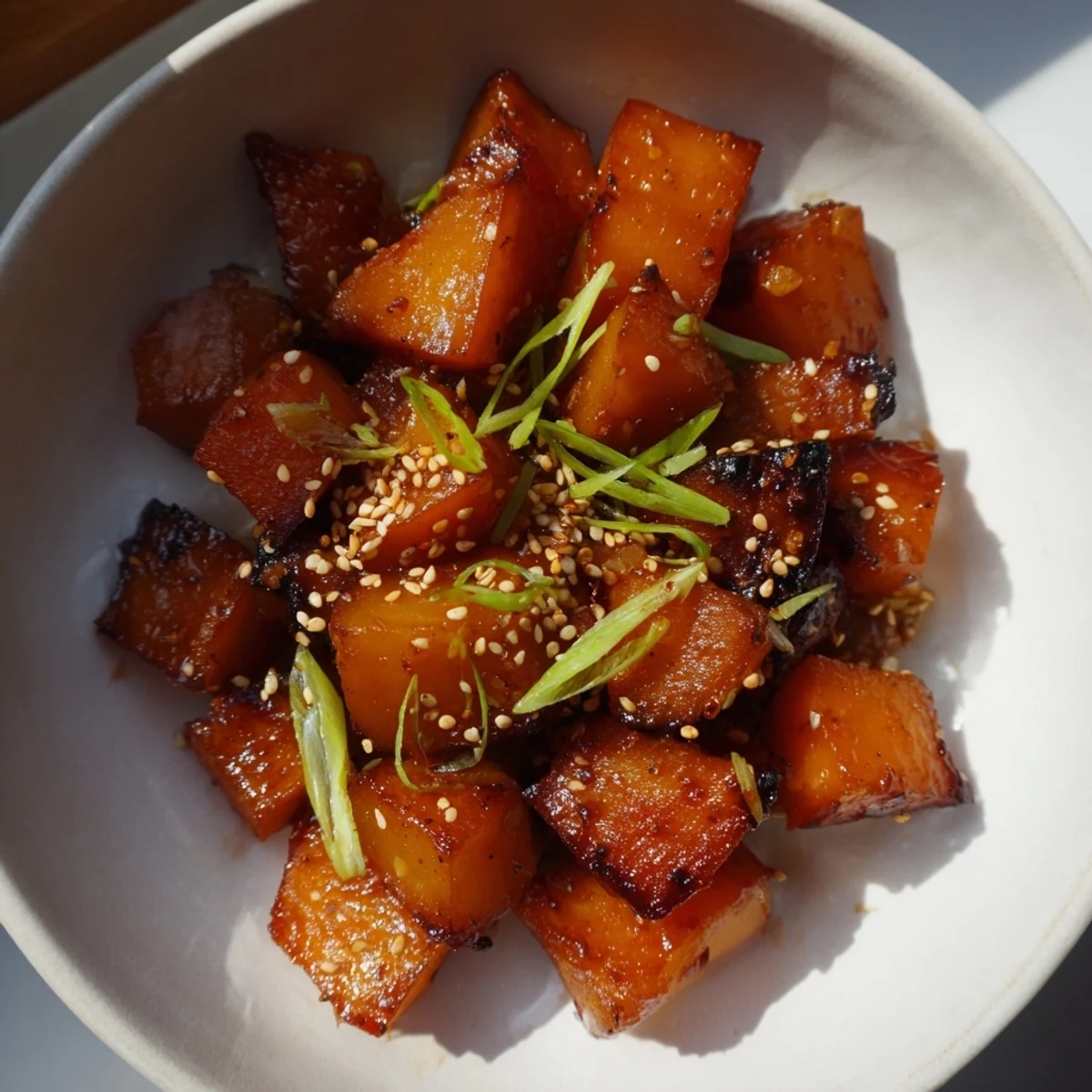 Perfectly roasted Miso Winter Vegetables, showcasing tender root vegetables glistening with a rich miso sauce.