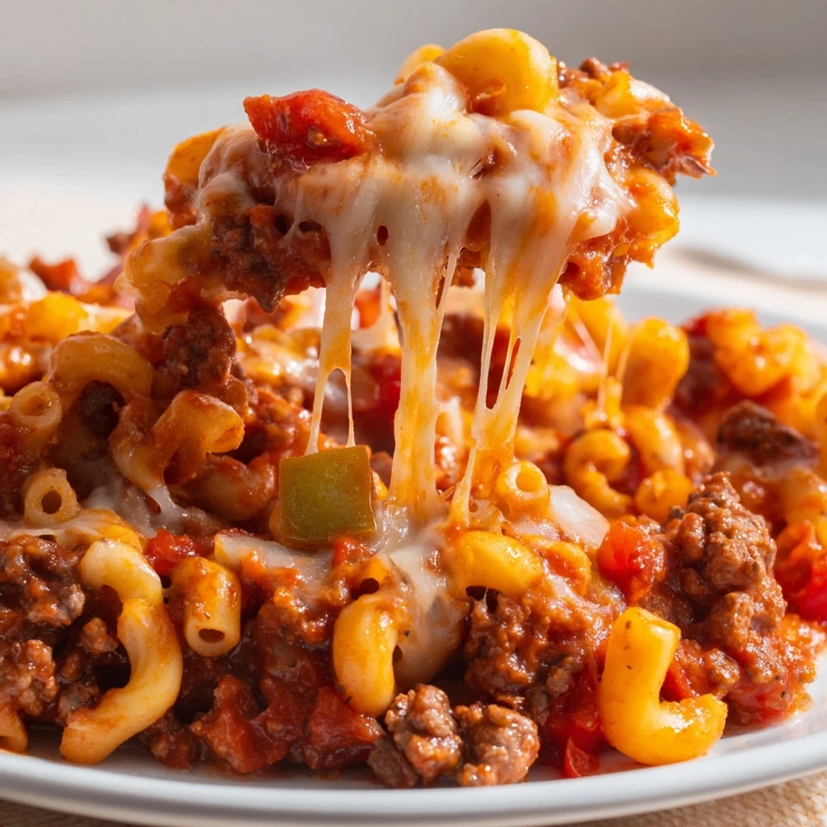Golden, bubbly Hamburger Casserole topped with melted cheese, a comforting family favorite.