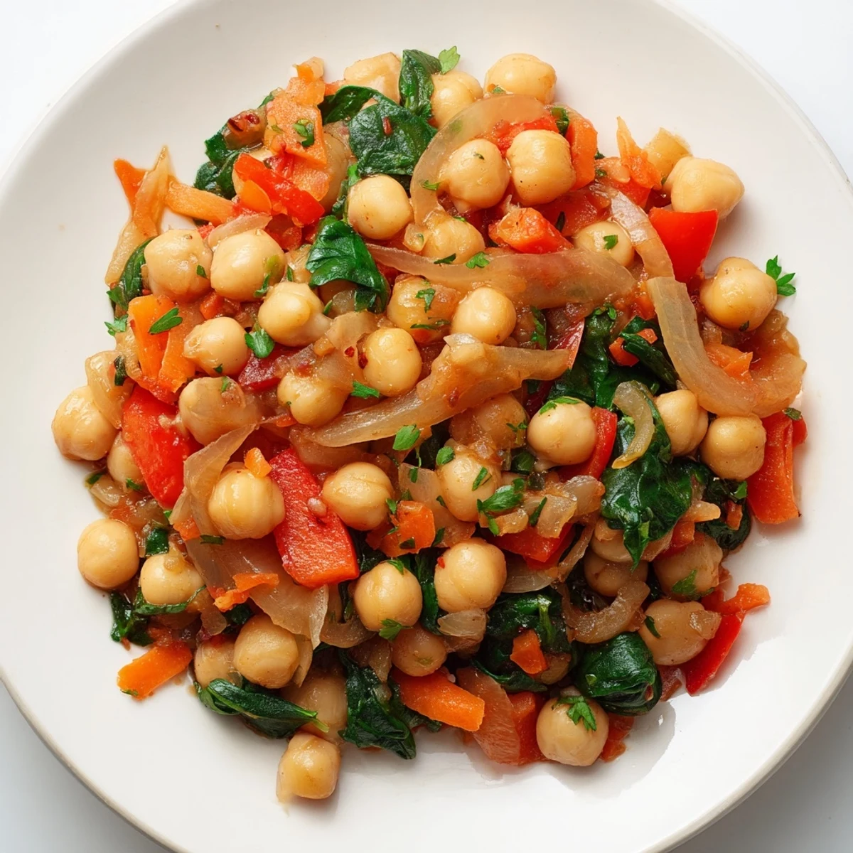 Sizzling Vegetarian Chickpea & Spinach Skillet: a vibrant, flavorful vegetarian dinner in a skillet.