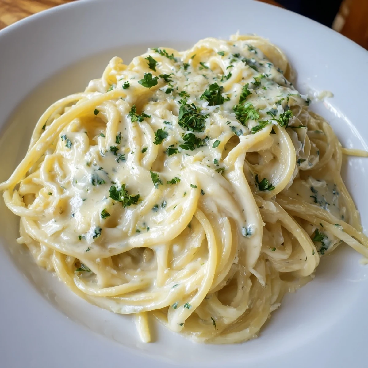 Creamy Three-Cheese Spaghetti with melted mozzarella, cheddar, and Parmesan, ready to eat.