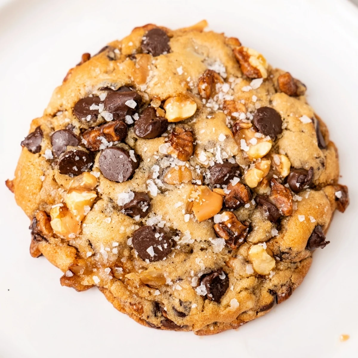 Warm, golden Best Ever Butterscotch Chocolate Chip Cookies with sea salt, ready to enjoy with a glass of milk.