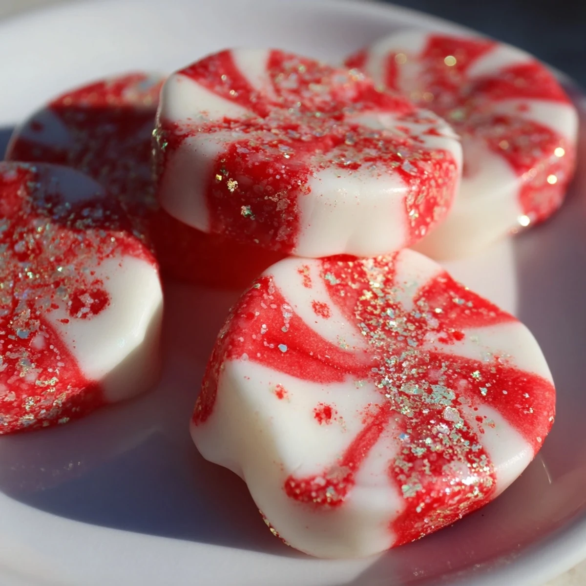 Melted peppermint candy, transformed into festive Express Peppermint Candy Bows, ready for serving or gifting.