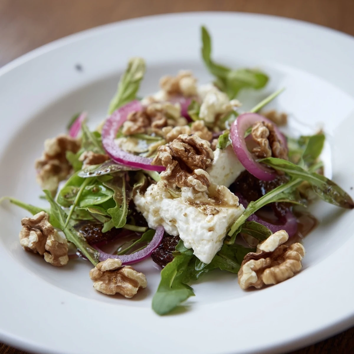 Enjoy this elegant Spiced Honey and Date Goat Cheese Salad made with Medjool dates and toasted walnuts.