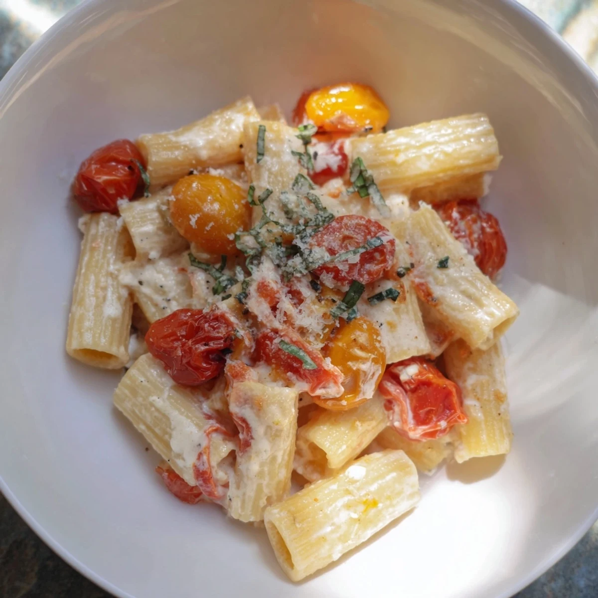 Golden-brown Four-Cheese Baked Block Pasta, a comforting vegetarian Italian-American baked meal ready to enjoy!