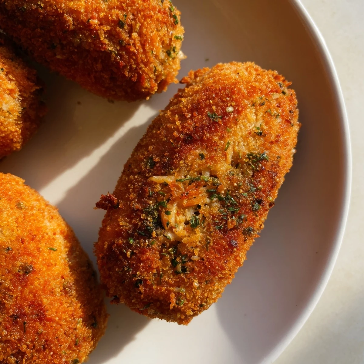 Golden-brown Air Fryer Spicy Ranch Chicken Croquettes, with a crispy breading ready to be devoured.