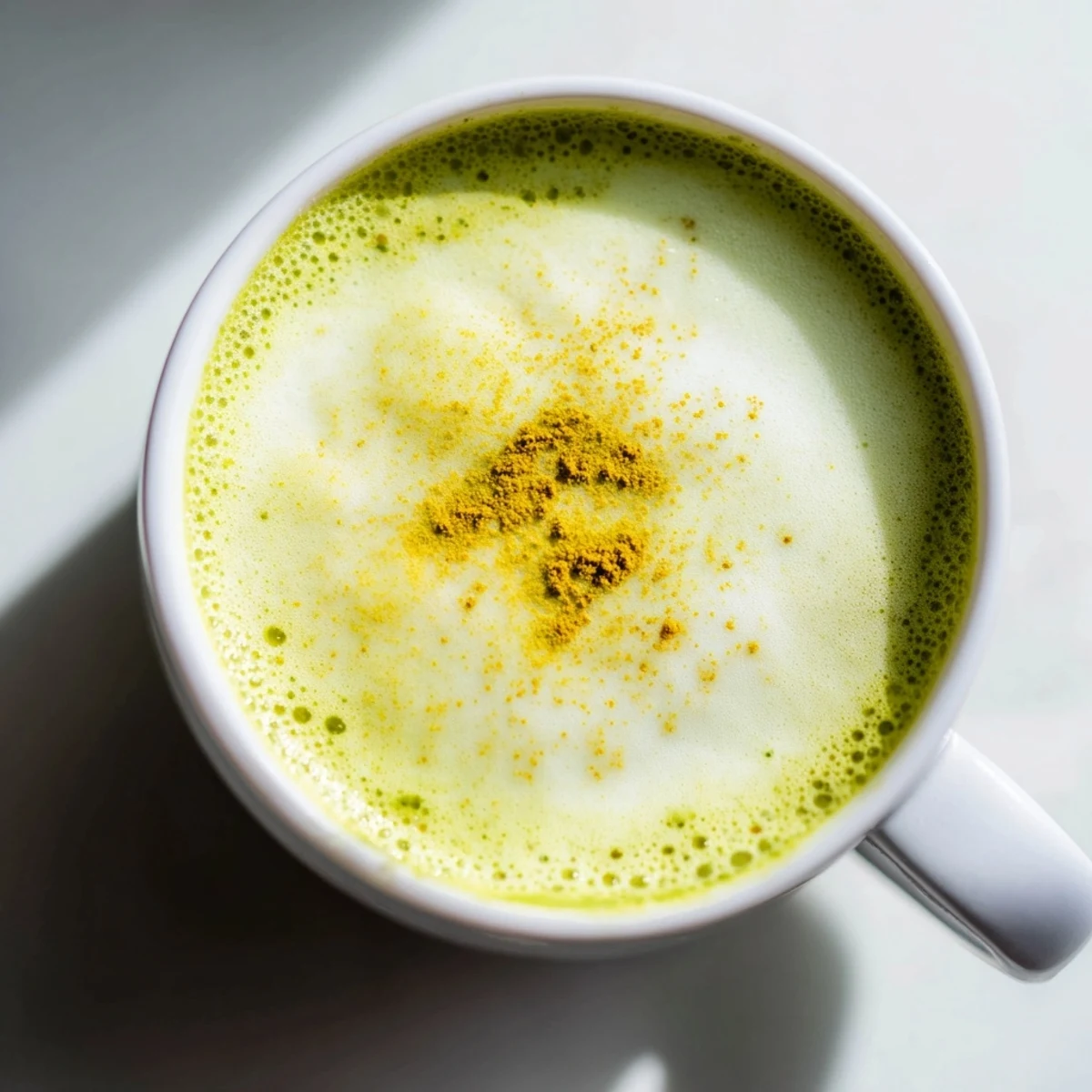 Enjoy the warm, spicy flavors: a close-up of the flavorful Coconut Ginger Matcha Latte, ready to sip.