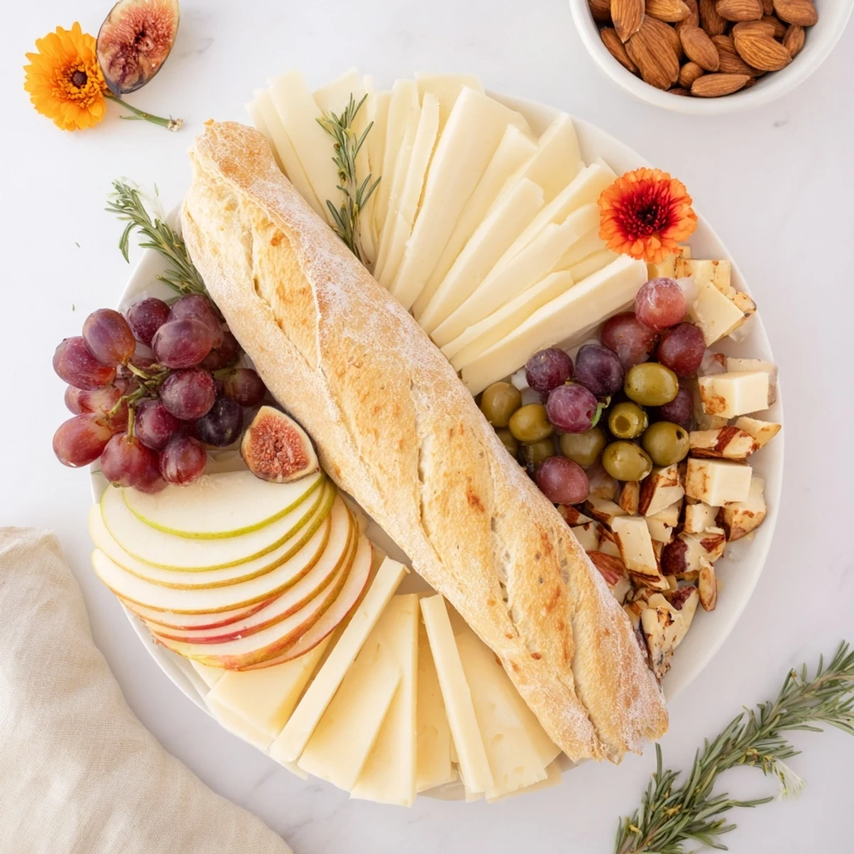 Vibrant golden wheat bundle board appetizer with ripe grapes, gourmet cheeses, and fig jam in a visually rich setup.