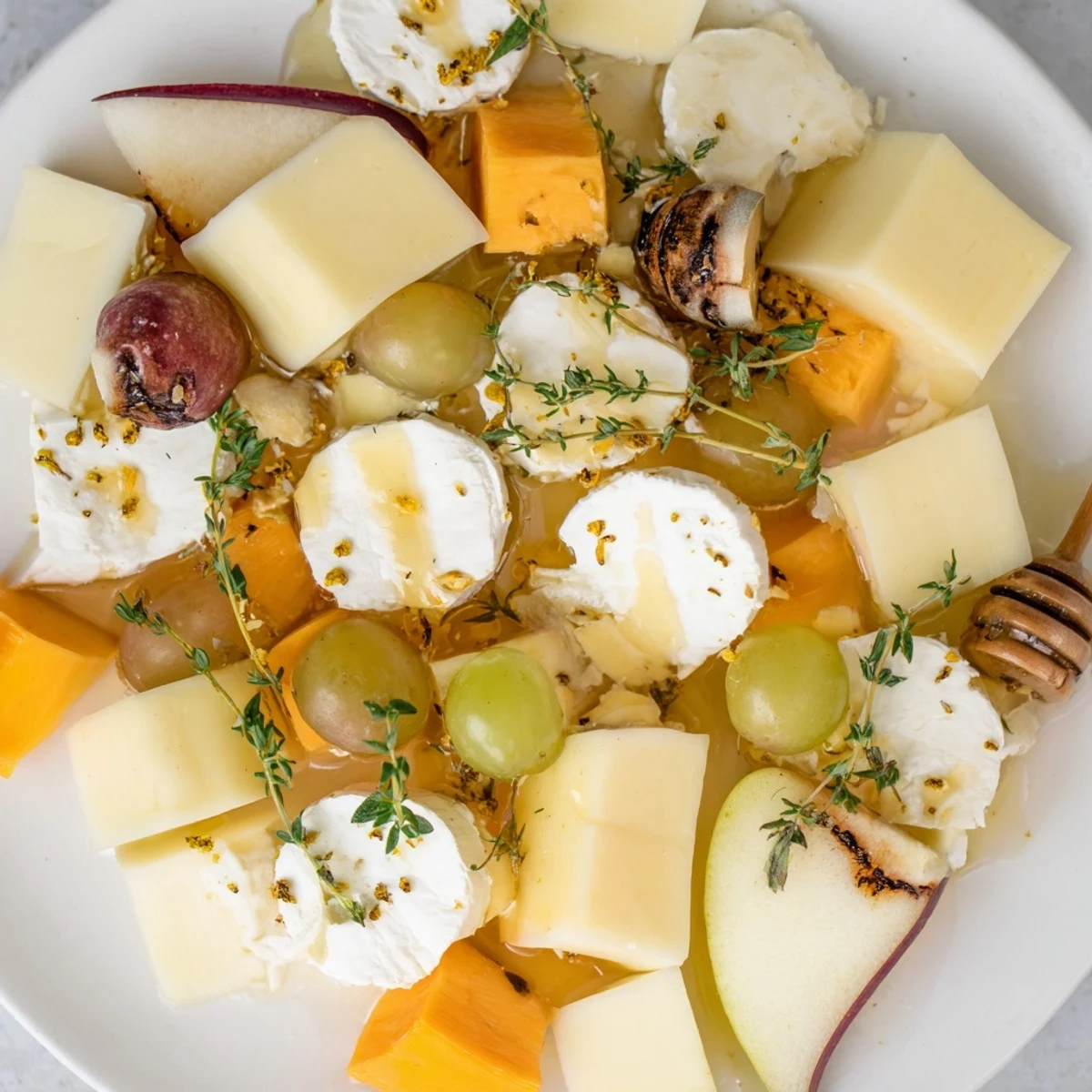 Golden honeycomb sits center stage on this Busy Bee Honeycomb Snack Plate, offering a sweet bite.