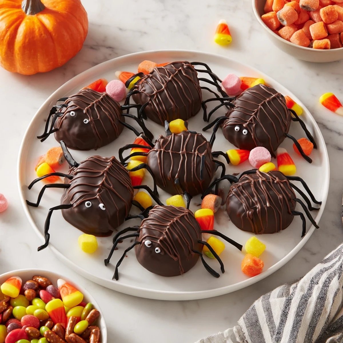 Delicious Spiderweb Candy Platter, a visually stunning Halloween dessert with vibrant, assorted sweets.