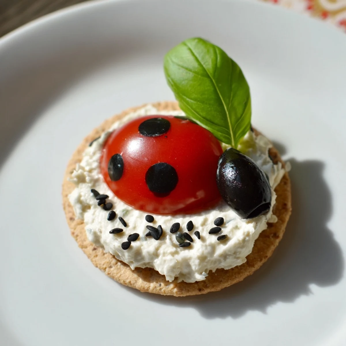 Vibrant Garden Snacks: Ladybug Tomato & Olive Bites arranged on a platter ready to be served.