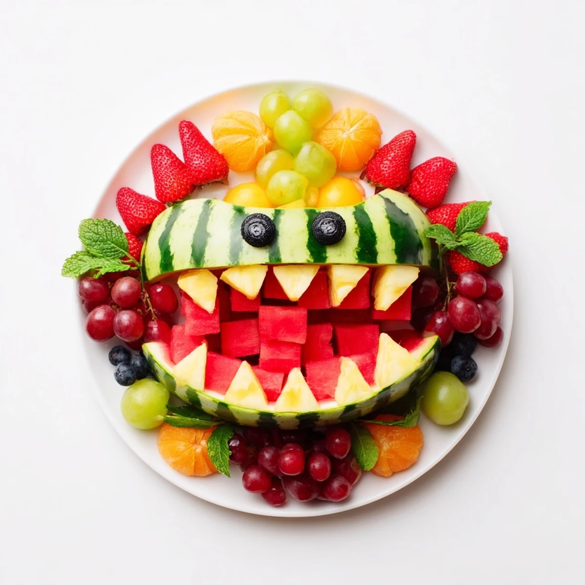 A Watermelon Shark Bite Board overflowing with colorful, juicy fruits, a perfect summer snack.