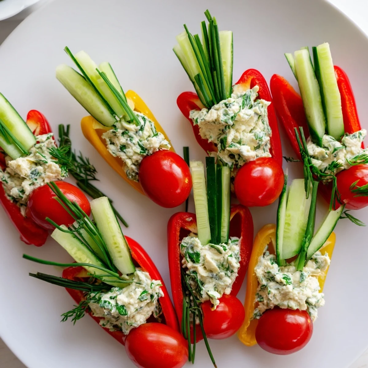 Beautiful Blooming Tulip Veggie Cups appetizer made with colorful vegetables and herbs, ready to serve and enjoy.