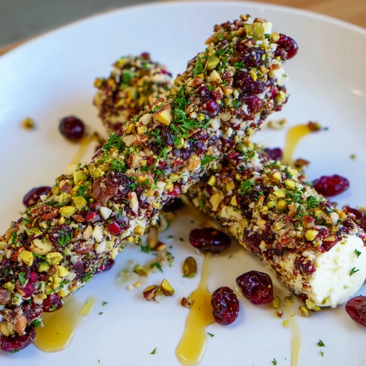 Festive Cranberry Goat Cheese Logs, creamy cheese coated in sweet cranberries, nuts; a beautiful appetizer board.