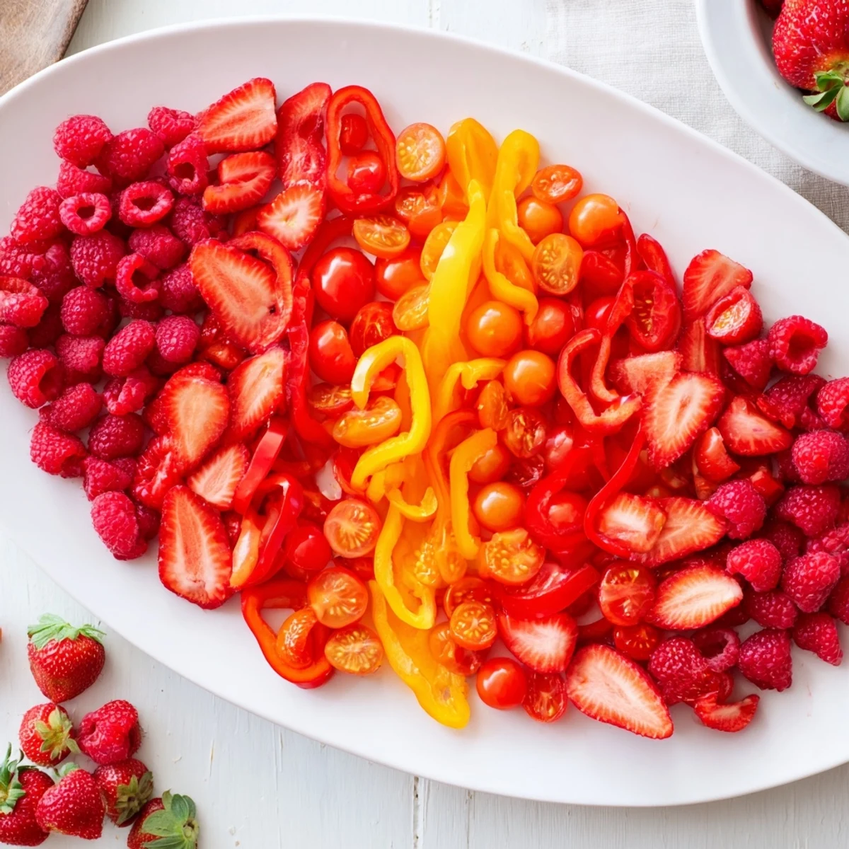 Rainbow Pride spectrum grazing board showcasing fresh, colorful fruits and vegetables attractively arranged.