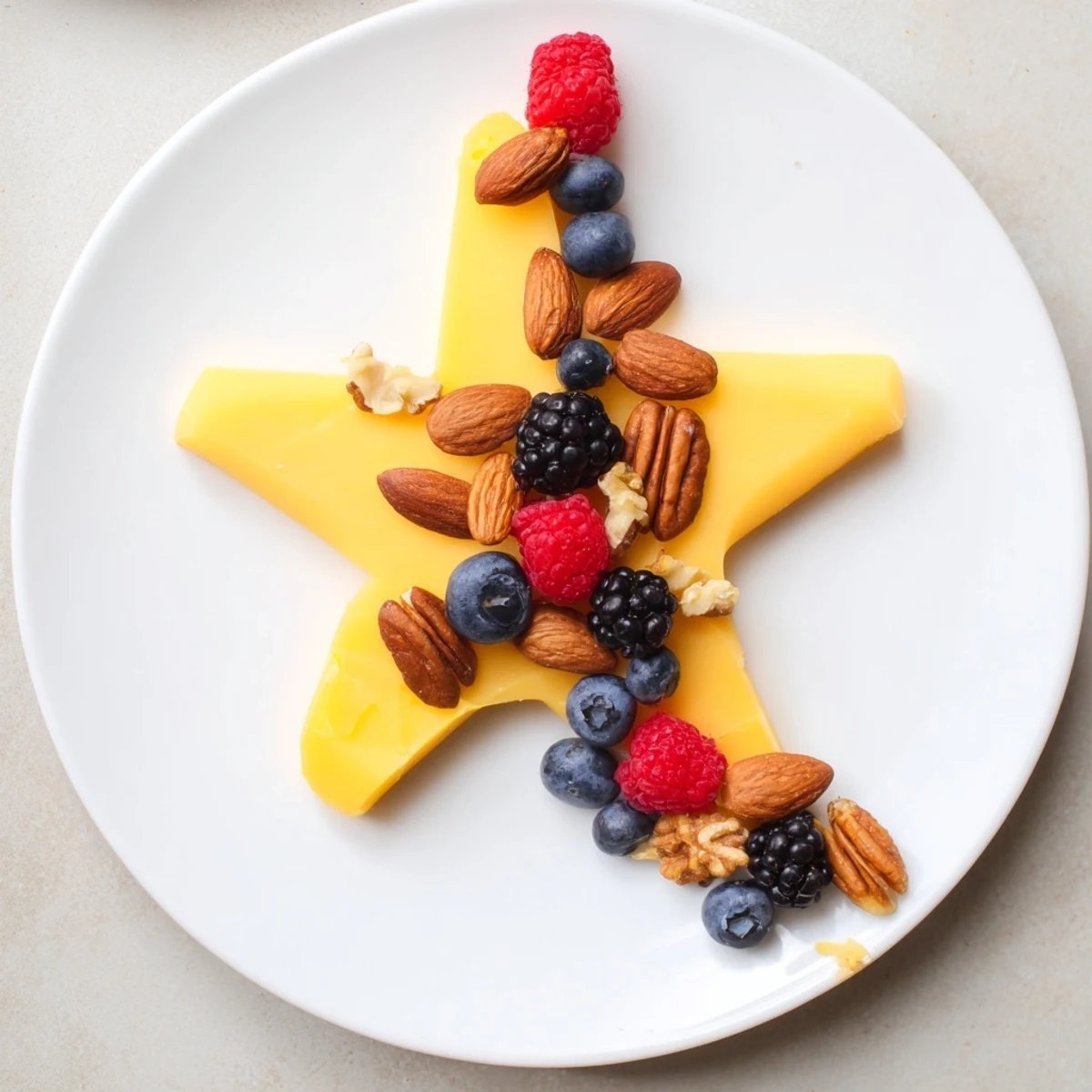 A Shooting Star Cheese Board, an artistic display of cheese with cascading berries and nuts.