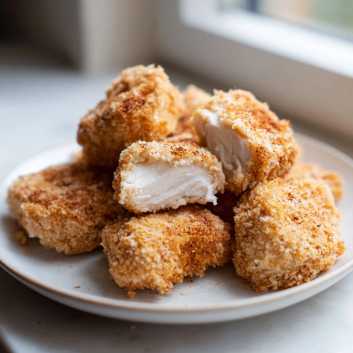 Golden, crispy Air Fryer Un-Fried Chicken Nuggets, perfect for dipping and ready in minutes.