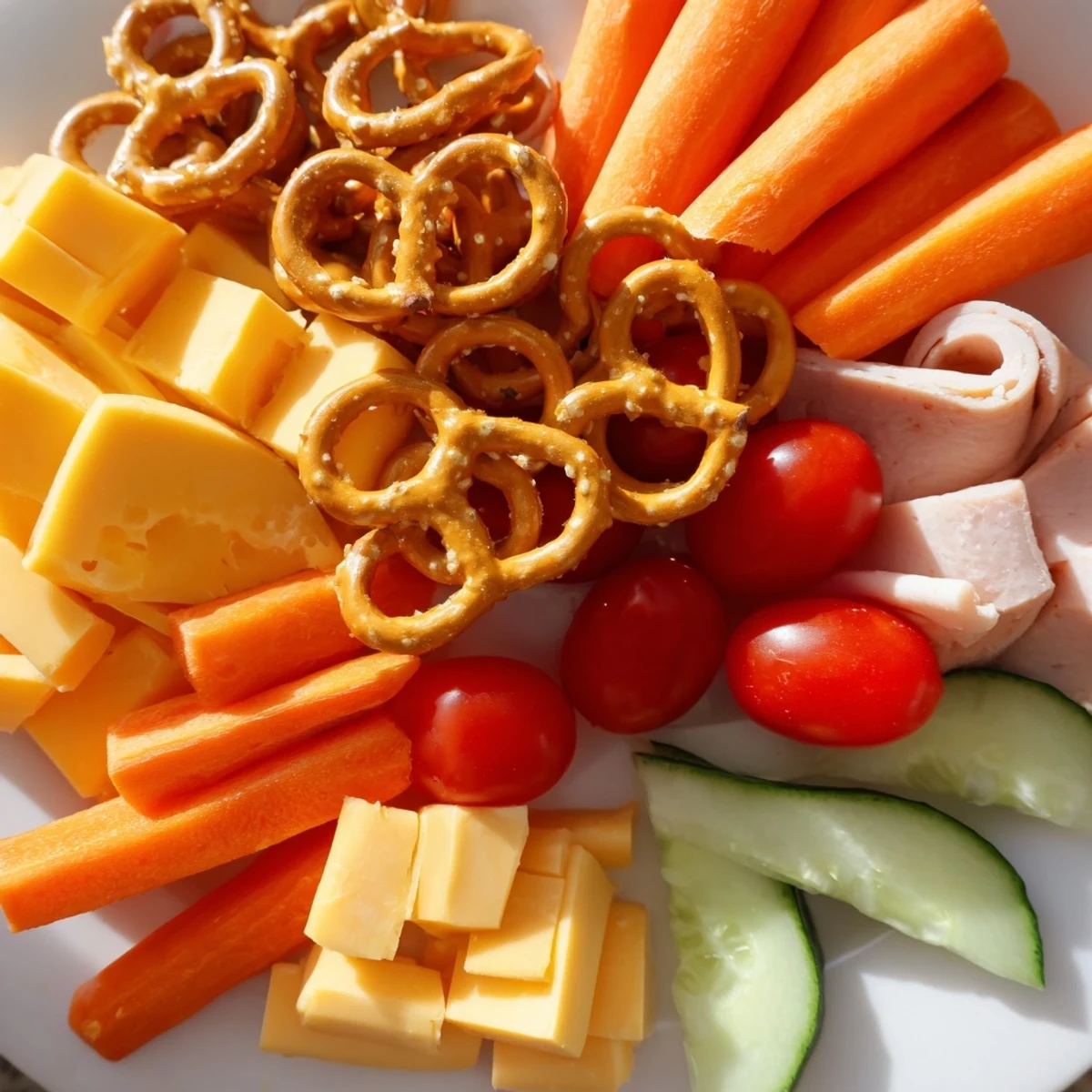 Close-up of a colorful Renard Rusé Snack Assortment, filled with savory bites and sweet treats.