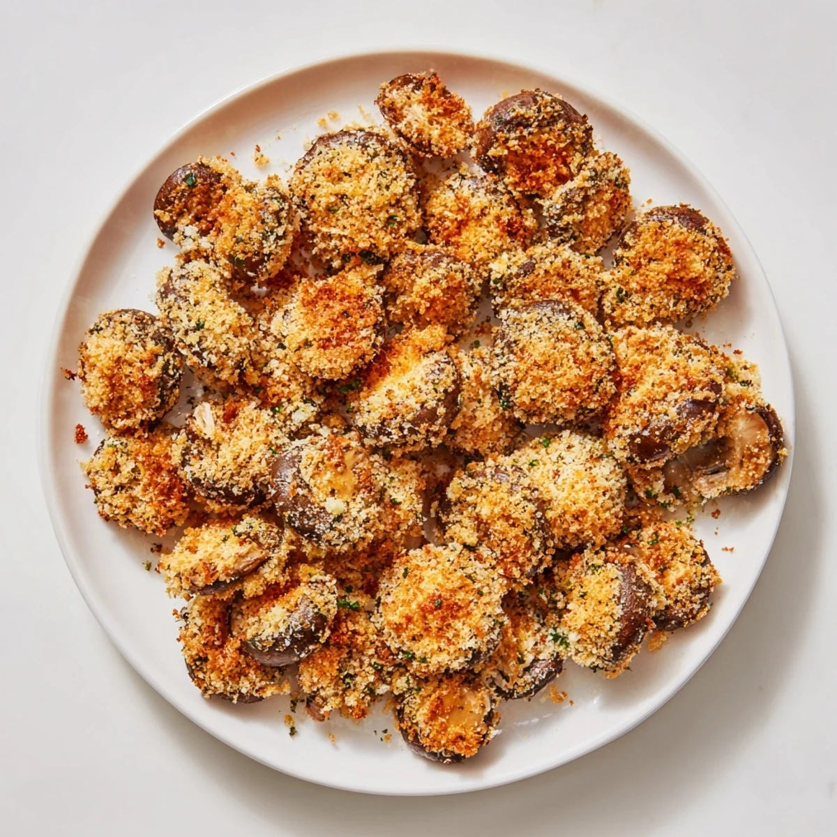 Golden, crispy Ranch-Seasoned Crispy Mushrooms, perfect oven-baked snack bites ready for dipping.