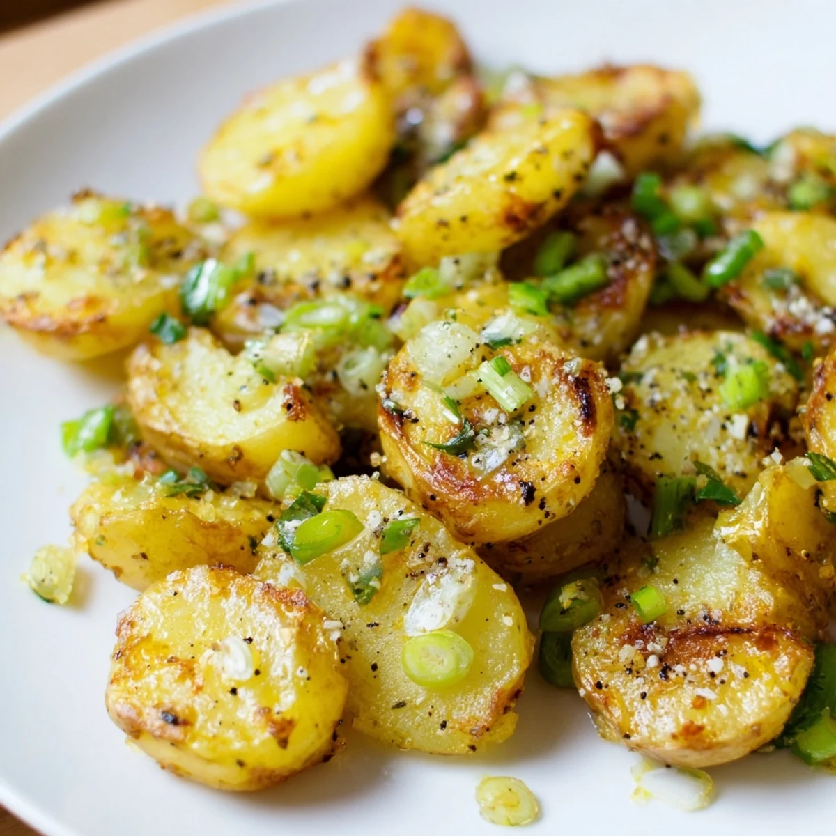 Golden-brown Smashed Green Onion Potato Bombs, crispy edges and fragrant scallion oil, perfect side.