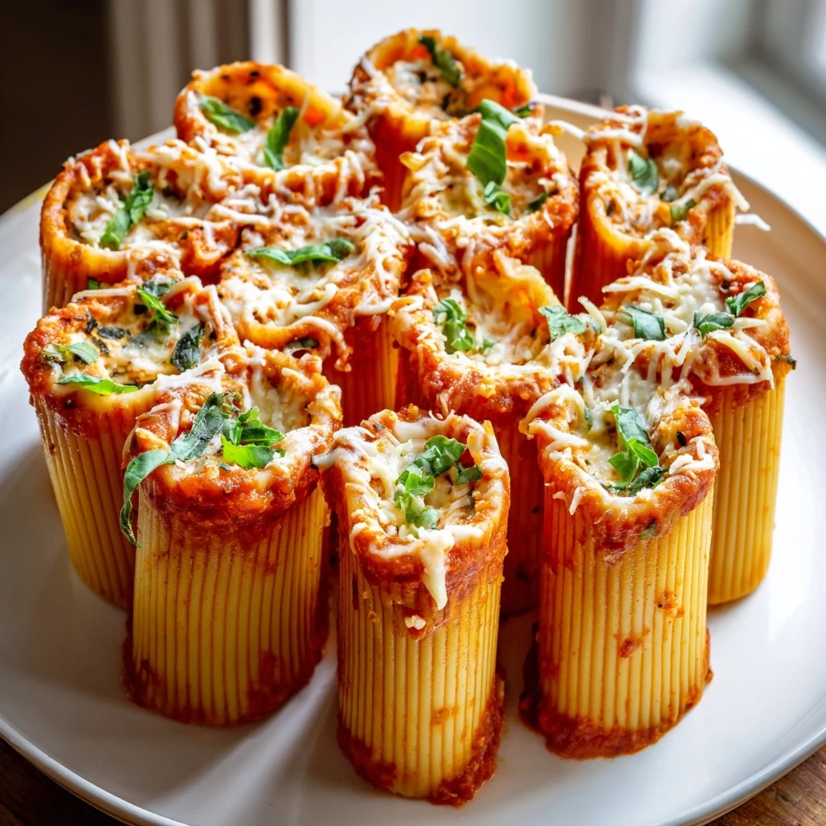 Golden, bubbly Honeycomb Pasta Bake ready to serve, with a rich marinara aroma and cheesy topping.