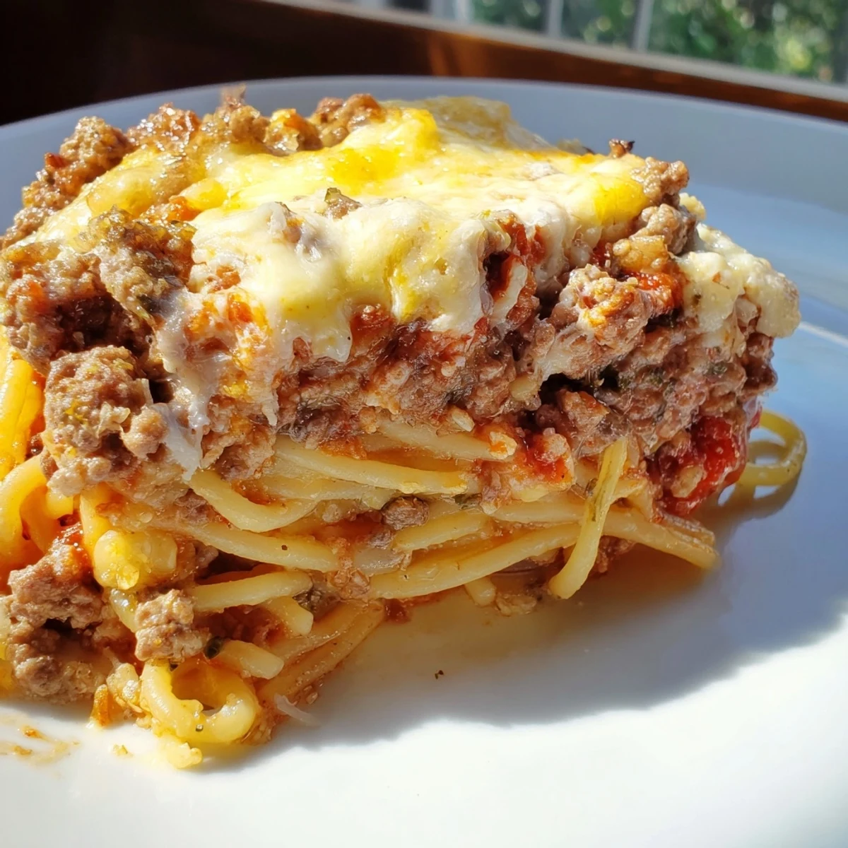 Close-up of a steaming, family-favorite Million Dollar Spaghetti, perfect for a hearty dinner.