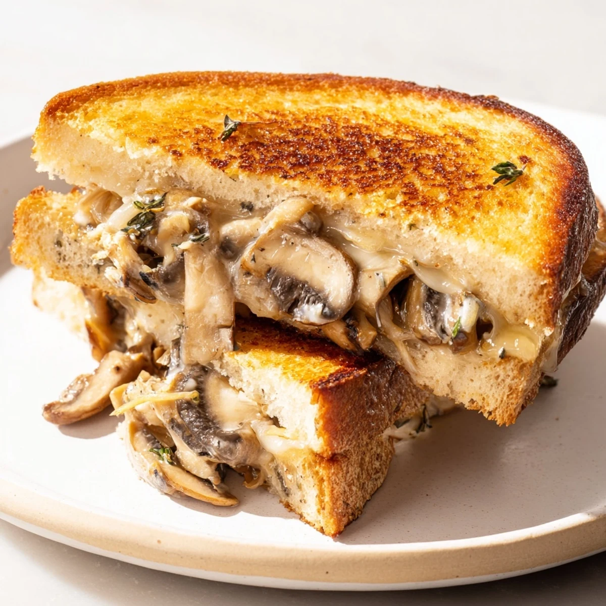 Golden-brown, melty Creamy Mushroom Grilled Cheese boasts savory mushrooms and creamy cheese.