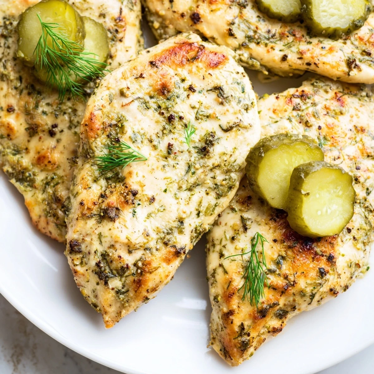 Oven-baked Pickle Ranch Chicken with crispy edges, presenting a flavorful and easy family meal tonight.