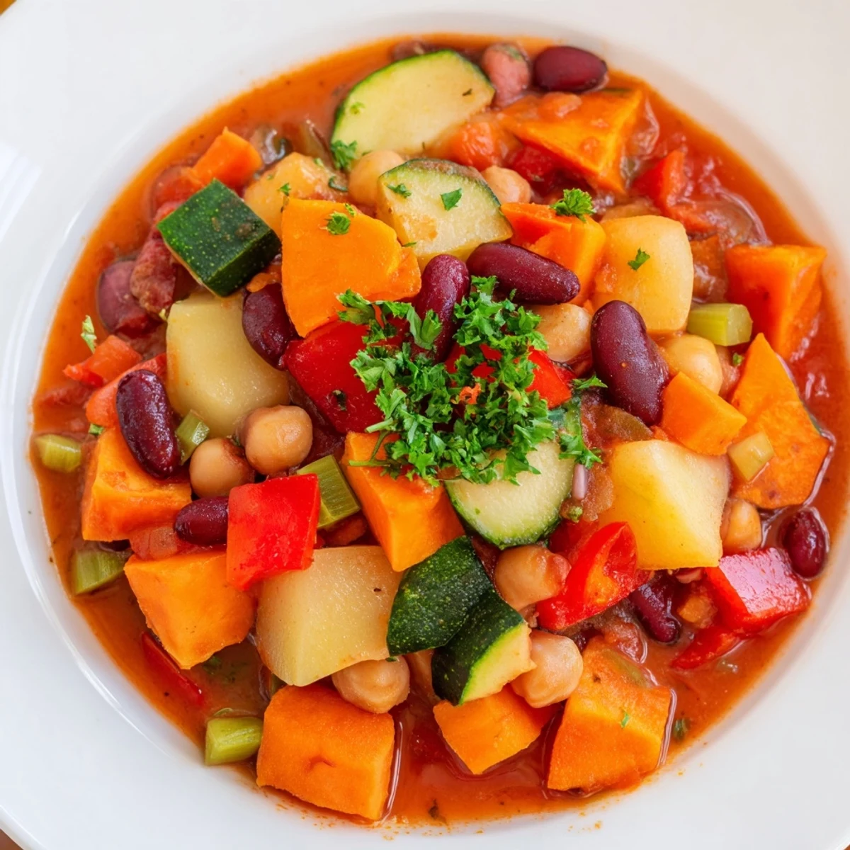 Delicious Hearty Vegan Sweet Potato Stew: a hearty, vegan meal bursting with flavor and comforting warmth.