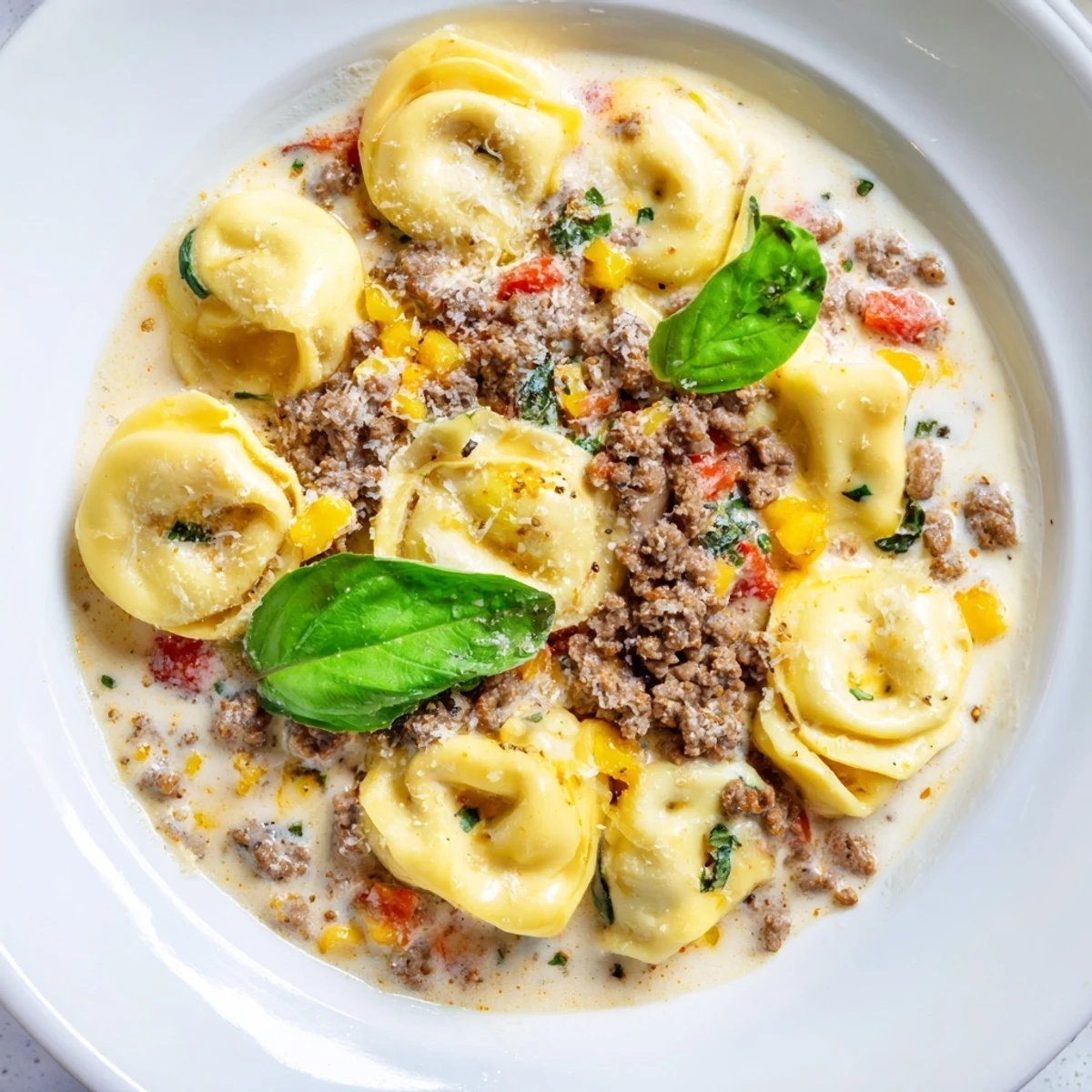 Rich, creamy Tortellini Beef Soup, brimming with tender tortellini and flavorful beef, ready to warm you.