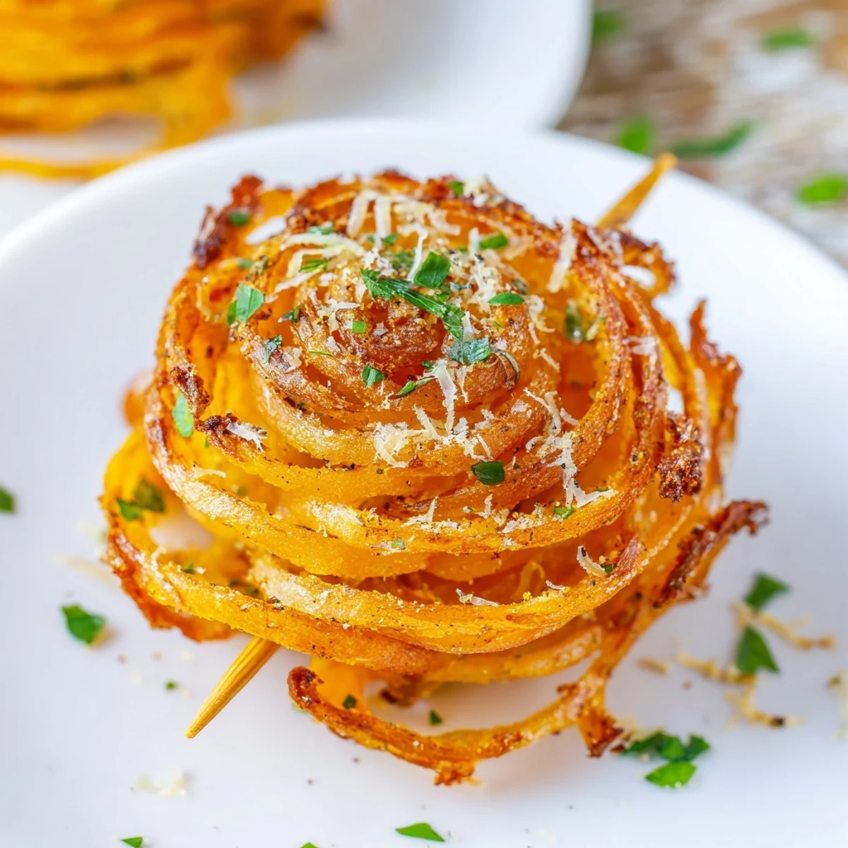 Golden and crispy Tornado Potatoes, seasoned and ready, perfect for a flavorful snack to enjoy.