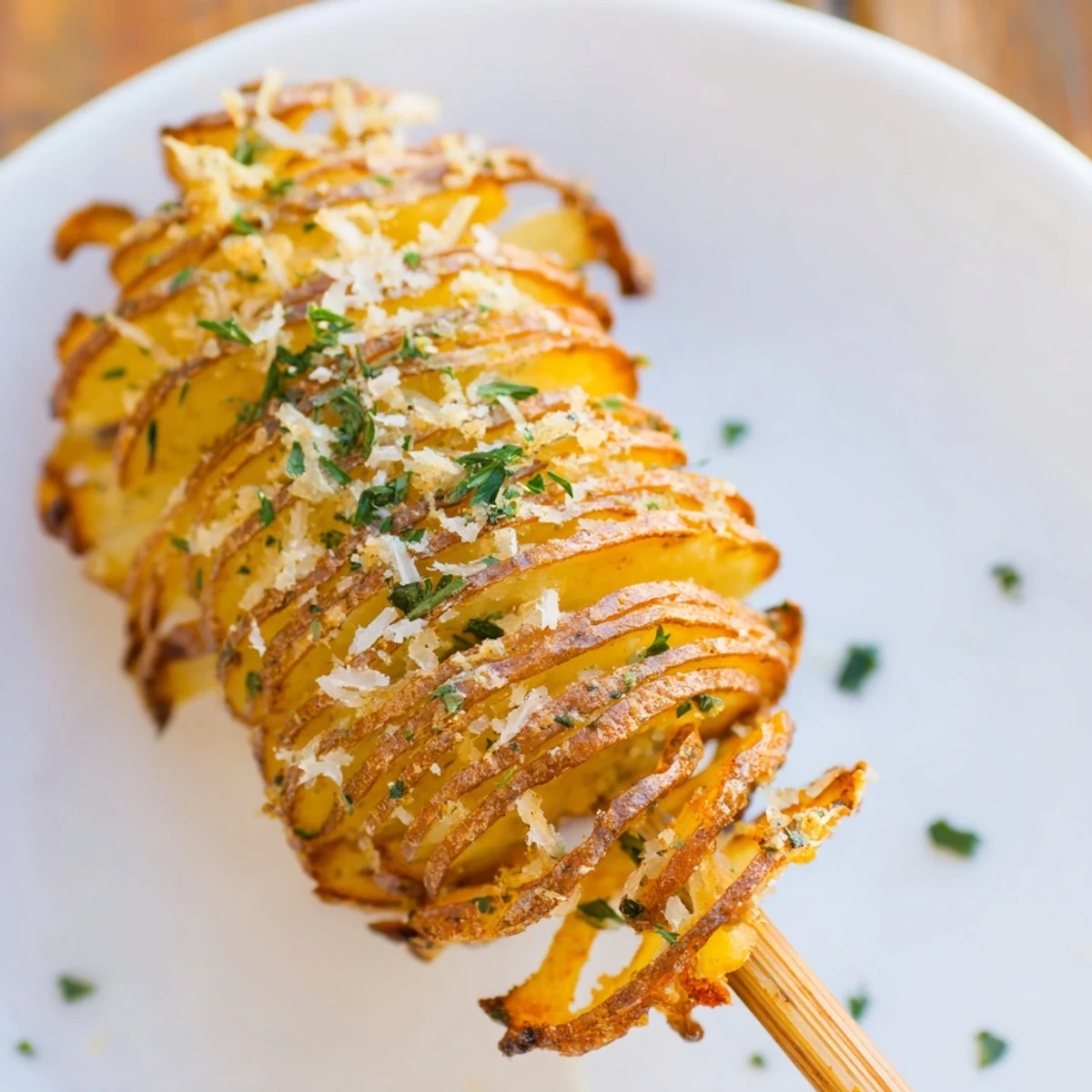 Close-up of freshly baked Tornado Potatoes; spirals are perfectly crisp and coated in savory seasonings.