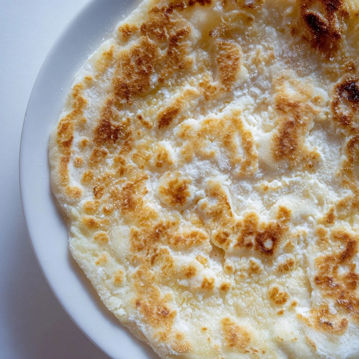 Warm cottage cheese flatbreads, lightly brushed with oil, offering a delicious side for soup.