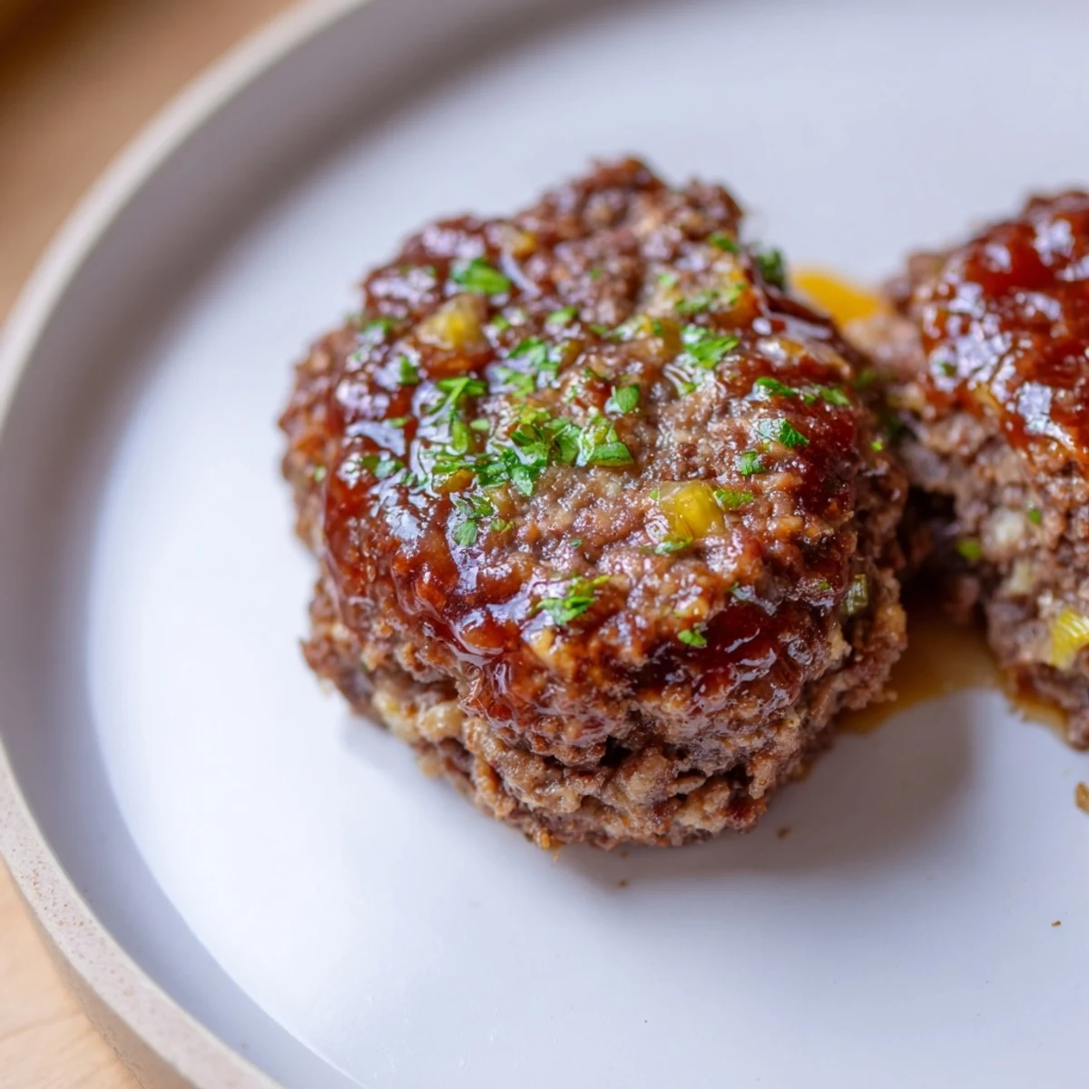 Warm, glistening mini meatloaf bites, baked until golden brown and glazed with sweet maple.