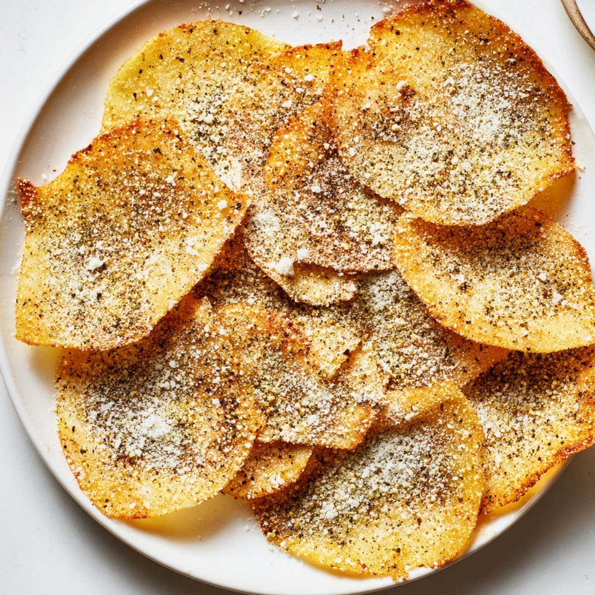 Golden Cottage Cheese Chips: Crispy and savory, fresh from the oven, ready to snack on.